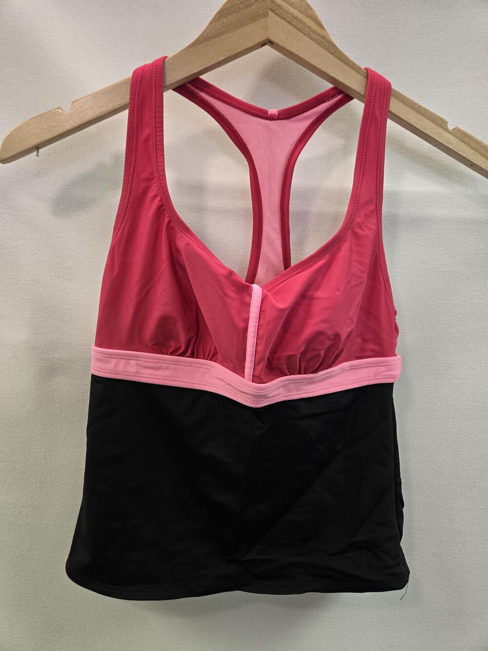Danskin Now Tankini Swim Top Womens Small Pink Black Racerback Athletic